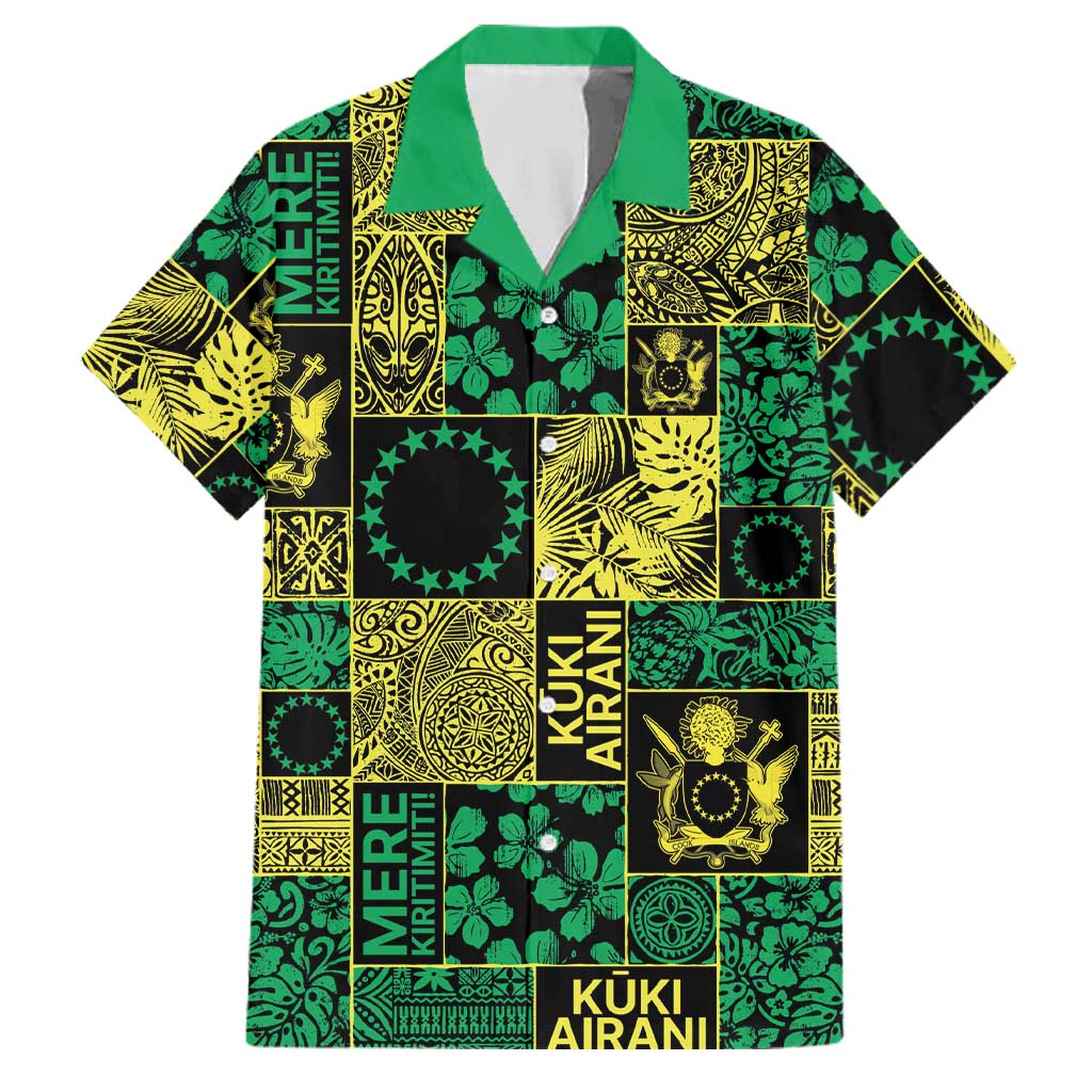 Cook Islands Mere Kiritimiti Family Matching Long Sleeve Bodycon Dress and Hawaiian Shirt Pacific Patchwork Xmas Vibes LT9 Dad's Shirt - Short Sleeve Green - Polynesian Pride