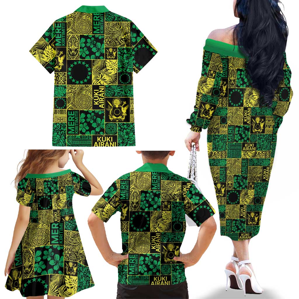 Cook Islands Mere Kiritimiti Family Matching Off The Shoulder Long Sleeve Dress and Hawaiian Shirt Pacific Patchwork Xmas Vibes LT9 - Polynesian Pride