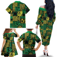 Cook Islands Mere Kiritimiti Family Matching Off The Shoulder Long Sleeve Dress and Hawaiian Shirt Pacific Patchwork Xmas Vibes LT9 - Polynesian Pride
