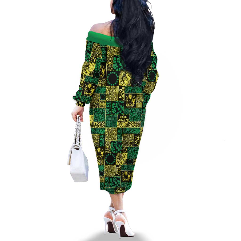 Cook Islands Mere Kiritimiti Family Matching Off The Shoulder Long Sleeve Dress and Hawaiian Shirt Pacific Patchwork Xmas Vibes LT9 - Polynesian Pride