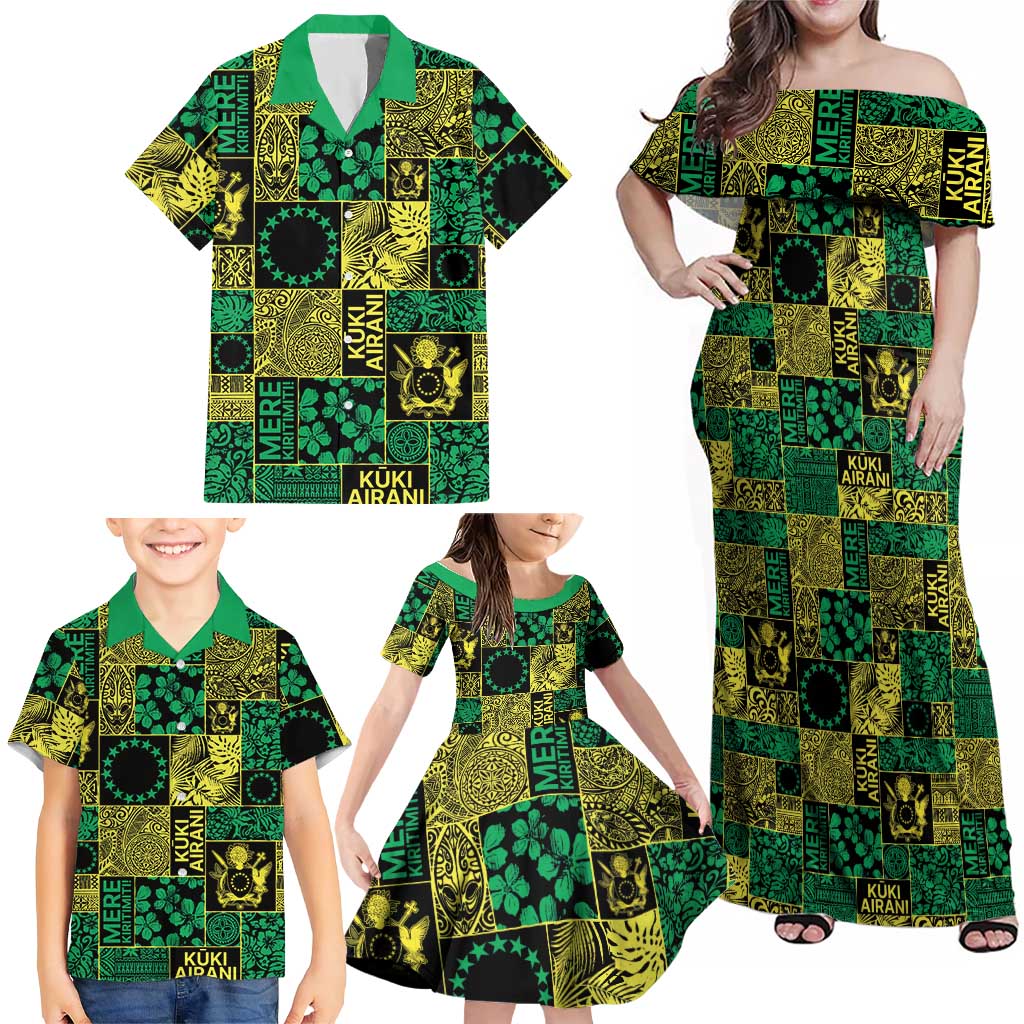 Cook Islands Mere Kiritimiti Family Matching Off Shoulder Maxi Dress and Hawaiian Shirt Pacific Patchwork Xmas Vibes LT9 - Polynesian Pride
