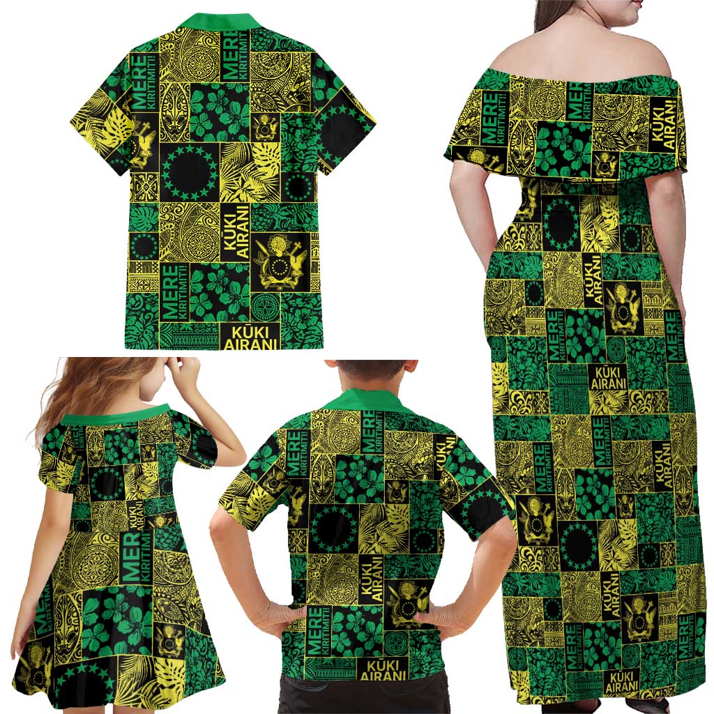 Cook Islands Mere Kiritimiti Family Matching Off Shoulder Maxi Dress and Hawaiian Shirt Pacific Patchwork Xmas Vibes LT9 - Polynesian Pride