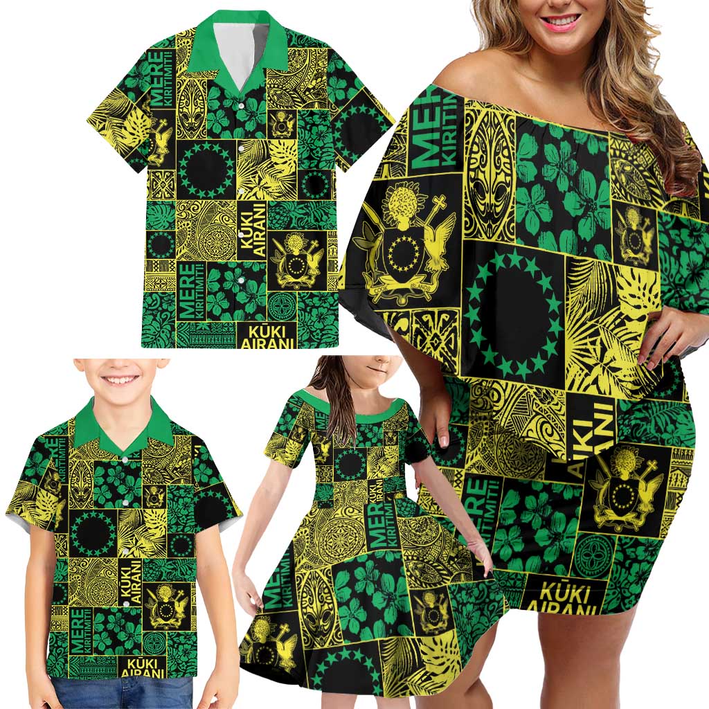 Cook Islands Mere Kiritimiti Family Matching Off Shoulder Short Dress and Hawaiian Shirt Pacific Patchwork Xmas Vibes LT9 - Polynesian Pride