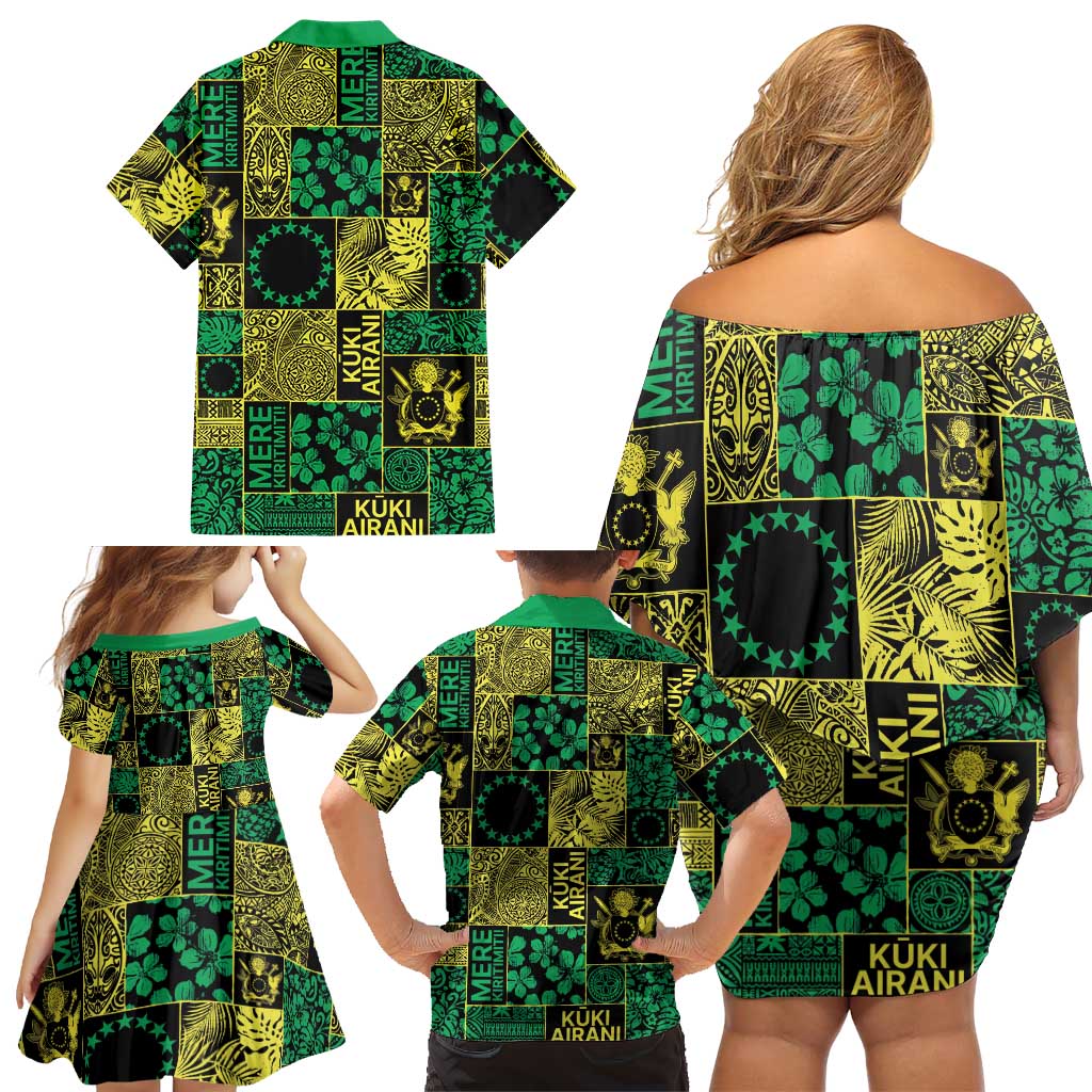 Cook Islands Mere Kiritimiti Family Matching Off Shoulder Short Dress and Hawaiian Shirt Pacific Patchwork Xmas Vibes LT9 - Polynesian Pride
