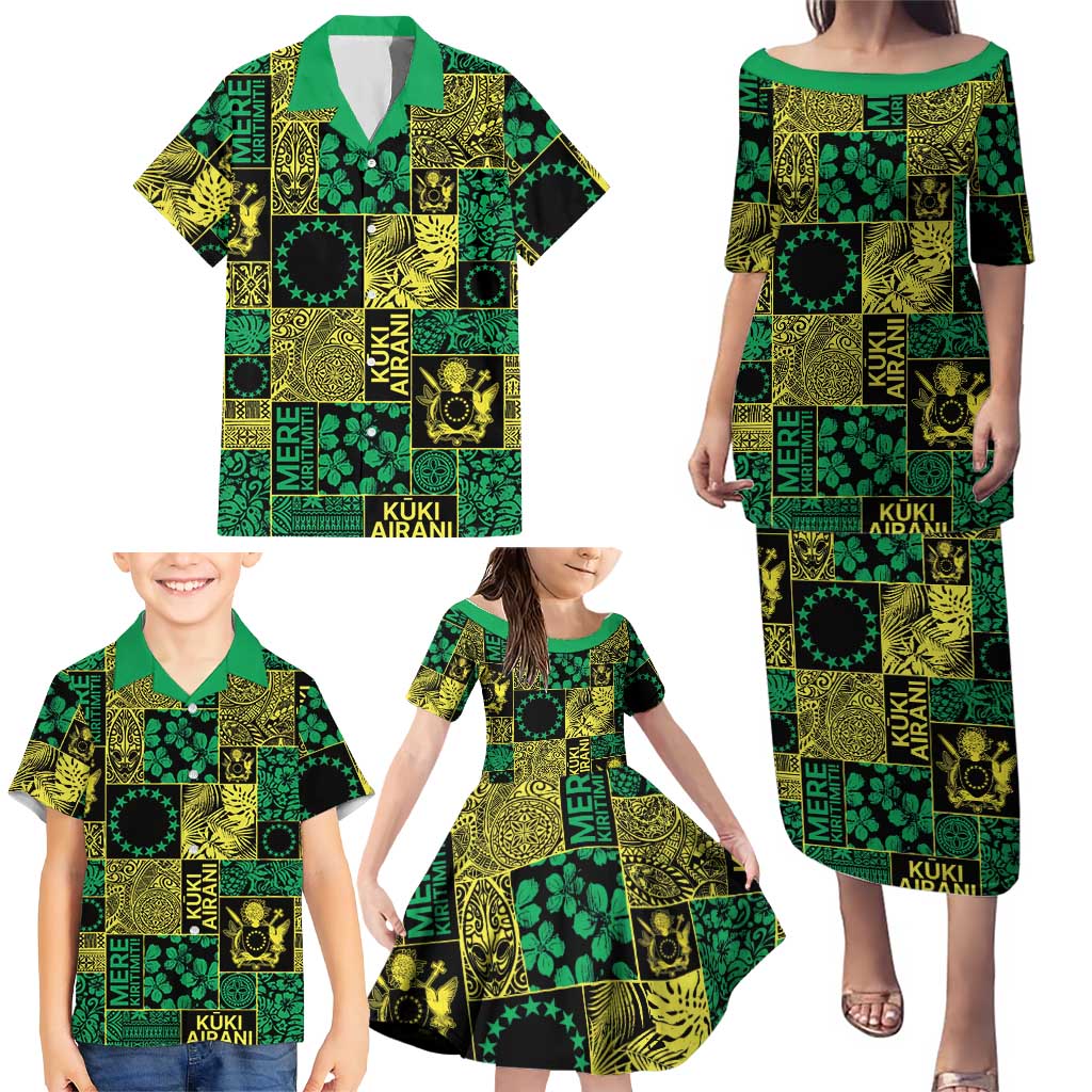 Cook Islands Mere Kiritimiti Family Matching Puletasi and Hawaiian Shirt Pacific Patchwork Xmas Vibes - Polynesian Pride