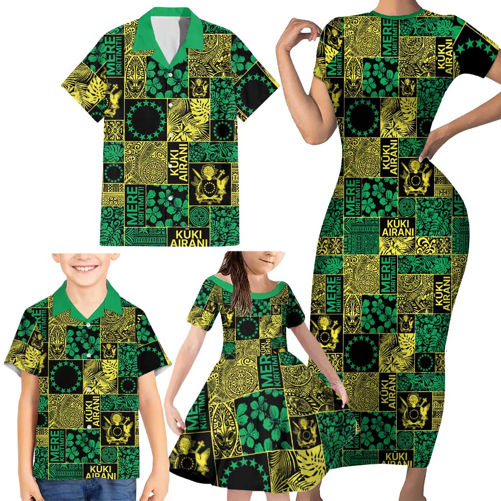 Cook Islands Mere Kiritimiti Family Matching Short Sleeve Bodycon Dress and Hawaiian Shirt Pacific Patchwork Xmas Vibes LT9 - Polynesian Pride