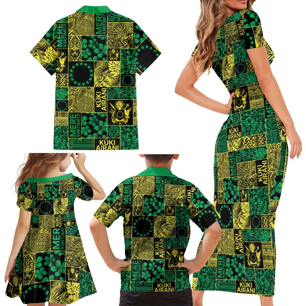 Cook Islands Mere Kiritimiti Family Matching Short Sleeve Bodycon Dress and Hawaiian Shirt Pacific Patchwork Xmas Vibes LT9 - Polynesian Pride