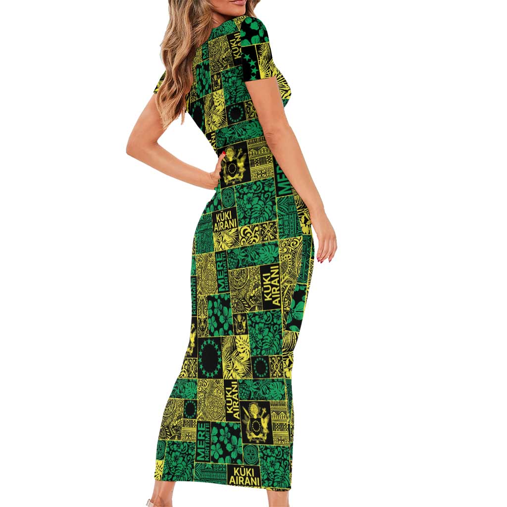 Cook Islands Mere Kiritimiti Family Matching Short Sleeve Bodycon Dress and Hawaiian Shirt Pacific Patchwork Xmas Vibes LT9 - Polynesian Pride
