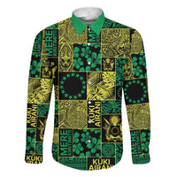 Cook Islands Mere Kiritimiti Family Matching Tank Maxi Dress and Hawaiian Shirt Pacific Patchwork Xmas Vibes LT9 Dad's Shirt - Long Sleeve Green - Polynesian Pride