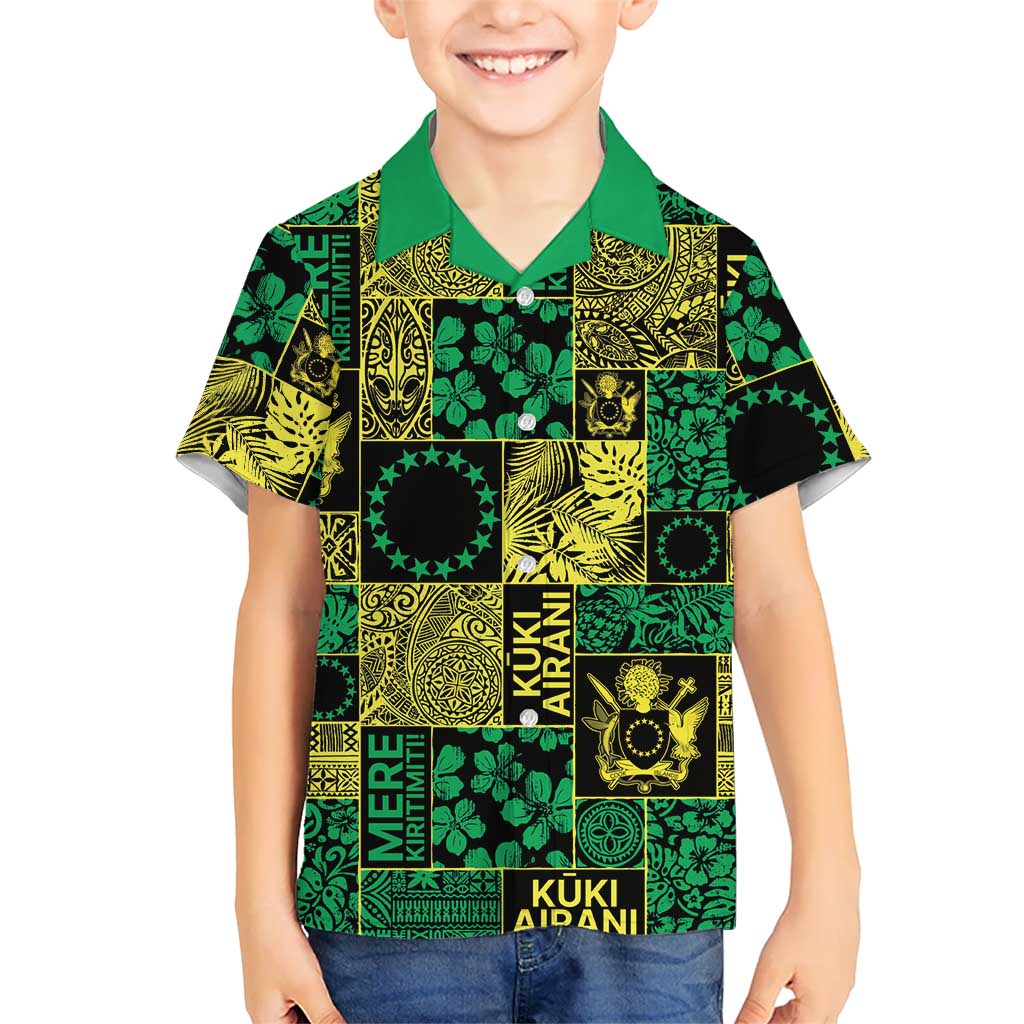 Cook Islands Mere Kiritimiti Family Matching Tank Maxi Dress and Hawaiian Shirt Pacific Patchwork Xmas Vibes LT9 Son's Shirt Green - Polynesian Pride