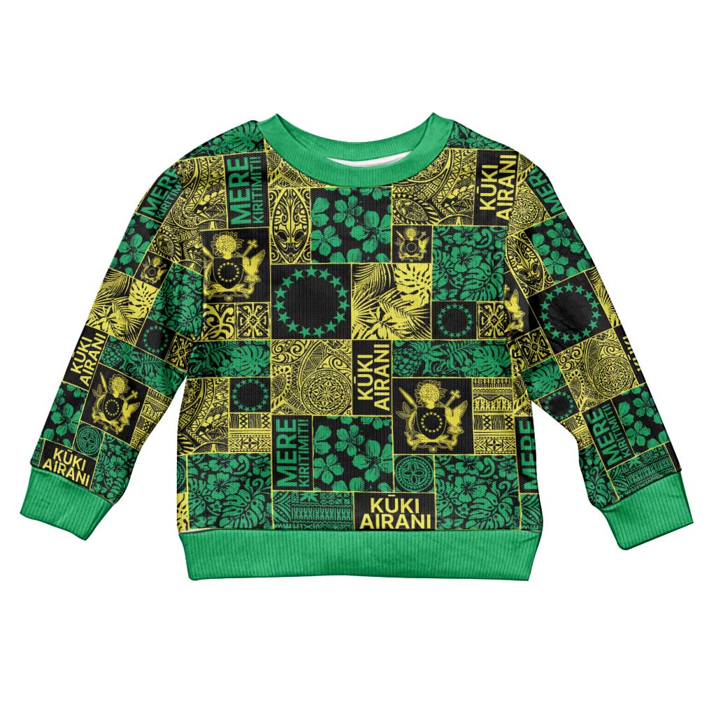 Cook Islands Mere Kiritimiti Kid Ugly Christmas Sweater Pacific Patchwork Xmas Vibes LT9 Kid Green - Polynesian Pride