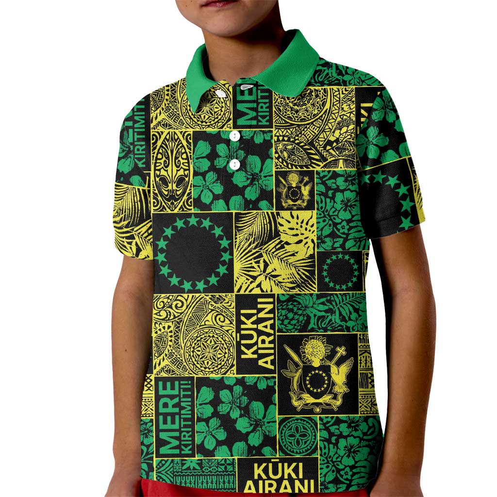Cook Islands Mere Kiritimiti Kid Polo Shirt Pacific Patchwork Xmas Vibes - Polynesian Pride