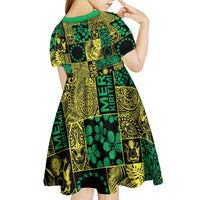 Cook Islands Mere Kiritimiti Kid Short Sleeve Dress Pacific Patchwork Xmas Vibes - Polynesian Pride
