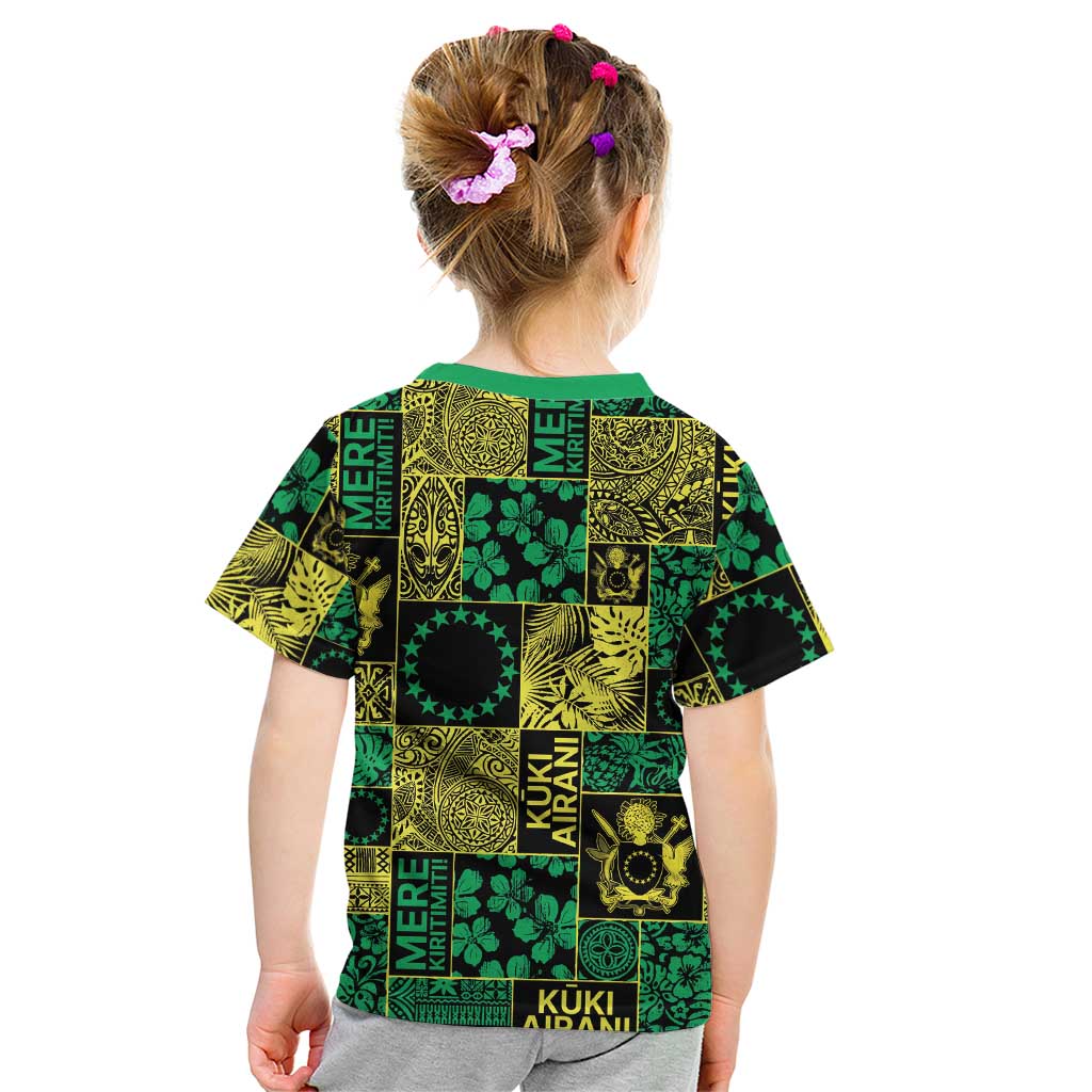 Cook Islands Mere Kiritimiti Kid T Shirt Pacific Patchwork Xmas Vibes - Polynesian Pride