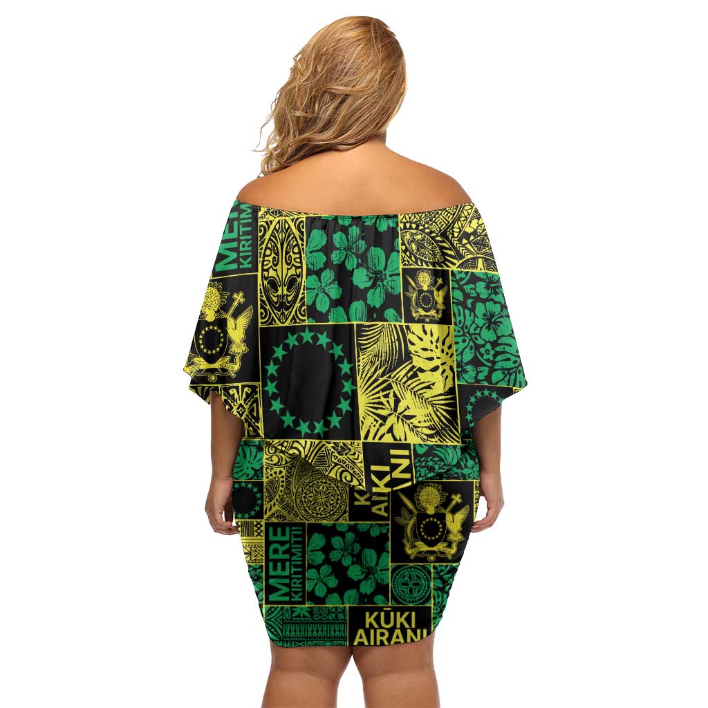Cook Islands Mere Kiritimiti Off Shoulder Short Dress Pacific Patchwork Xmas Vibes LT9 - Polynesian Pride