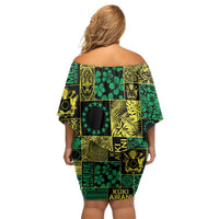 Cook Islands Mere Kiritimiti Off Shoulder Short Dress Pacific Patchwork Xmas Vibes LT9 - Polynesian Pride