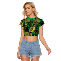 Cook Islands Mere Kiritimiti Raglan Cropped T Shirt Pacific Patchwork Xmas Vibes LT9 Female Green - Polynesian Pride