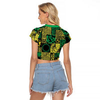 Cook Islands Mere Kiritimiti Raglan Cropped T Shirt Pacific Patchwork Xmas Vibes LT9 - Polynesian Pride