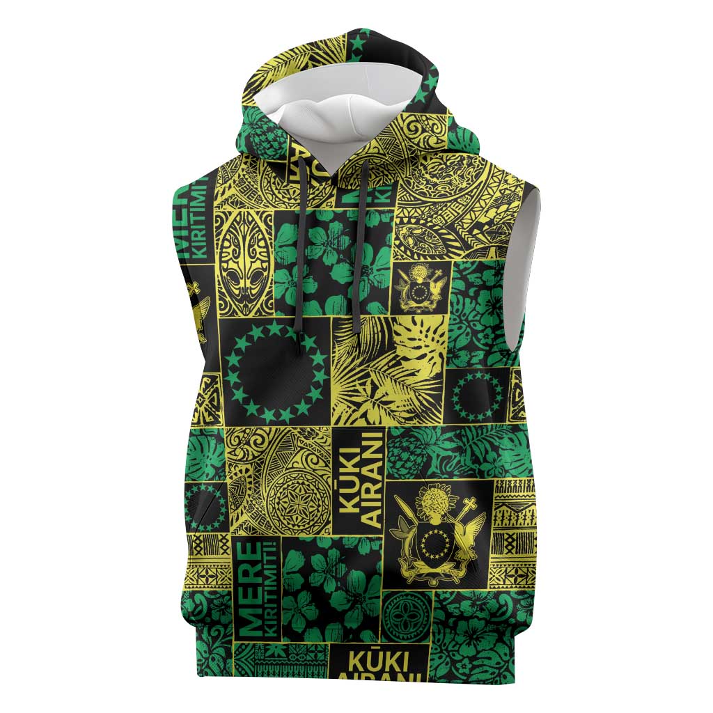 Cook Islands Mere Kiritimiti Sleeveless Hoodie Pacific Patchwork Xmas Vibes LT9 Green - Polynesian Pride