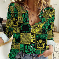 Cook Islands Mere Kiritimiti Women Casual Shirt Pacific Patchwork Xmas Vibes - Polynesian Pride