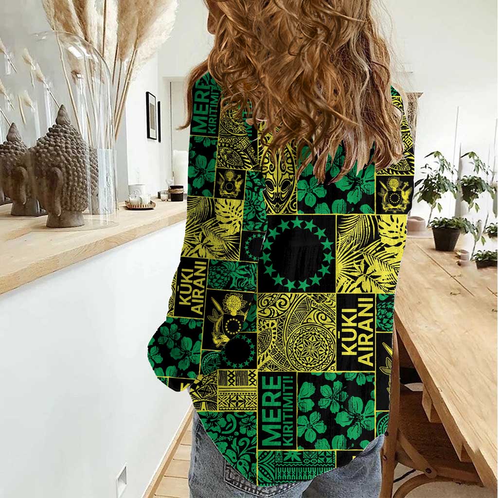 Cook Islands Mere Kiritimiti Women Casual Shirt Pacific Patchwork Xmas Vibes - Polynesian Pride