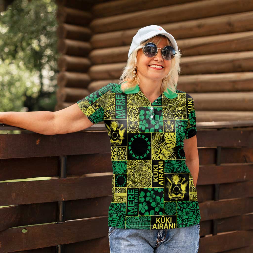 Cook Islands Mere Kiritimiti Women Polo Shirt Pacific Patchwork Xmas Vibes - Polynesian Pride