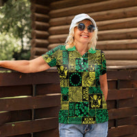 Cook Islands Mere Kiritimiti Women Polo Shirt Pacific Patchwork Xmas Vibes - Polynesian Pride