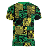 Cook Islands Mere Kiritimiti Women V-Neck T-Shirt Pacific Patchwork Xmas Vibes LT9 - Polynesian Pride