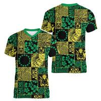Cook Islands Mere Kiritimiti Women V-Neck T-Shirt Pacific Patchwork Xmas Vibes LT9 - Polynesian Pride