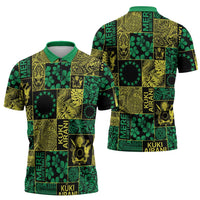 Cook Islands Mere Kiritimiti Zipper Polo Shirt Pacific Patchwork Xmas Vibes - Polynesian Pride