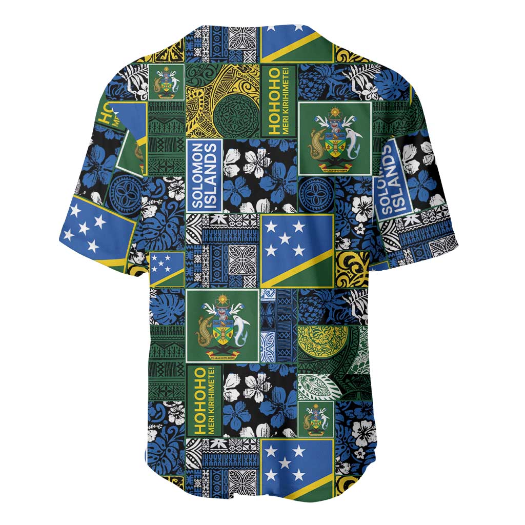 Solomon Islands Meri Kirihimete Baseball Jersey Pacific Patchwork Xmas Vibes - Polynesian Pride