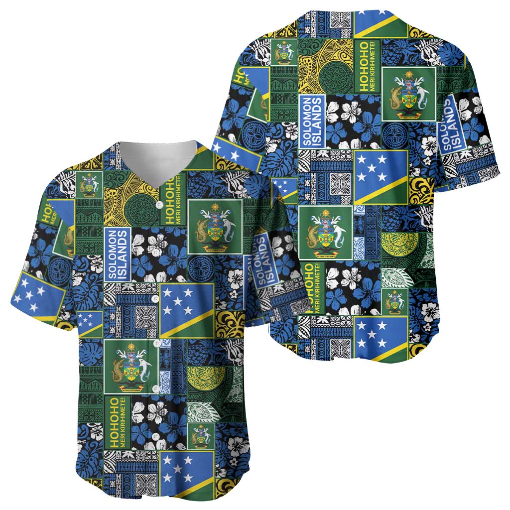 Solomon Islands Meri Kirihimete Baseball Jersey Pacific Patchwork Xmas Vibes - Polynesian Pride