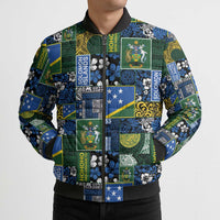 Solomon Islands Meri Kirihimete Bomber Puffer Jacket Pacific Patchwork Xmas Vibes - Polynesian Pride