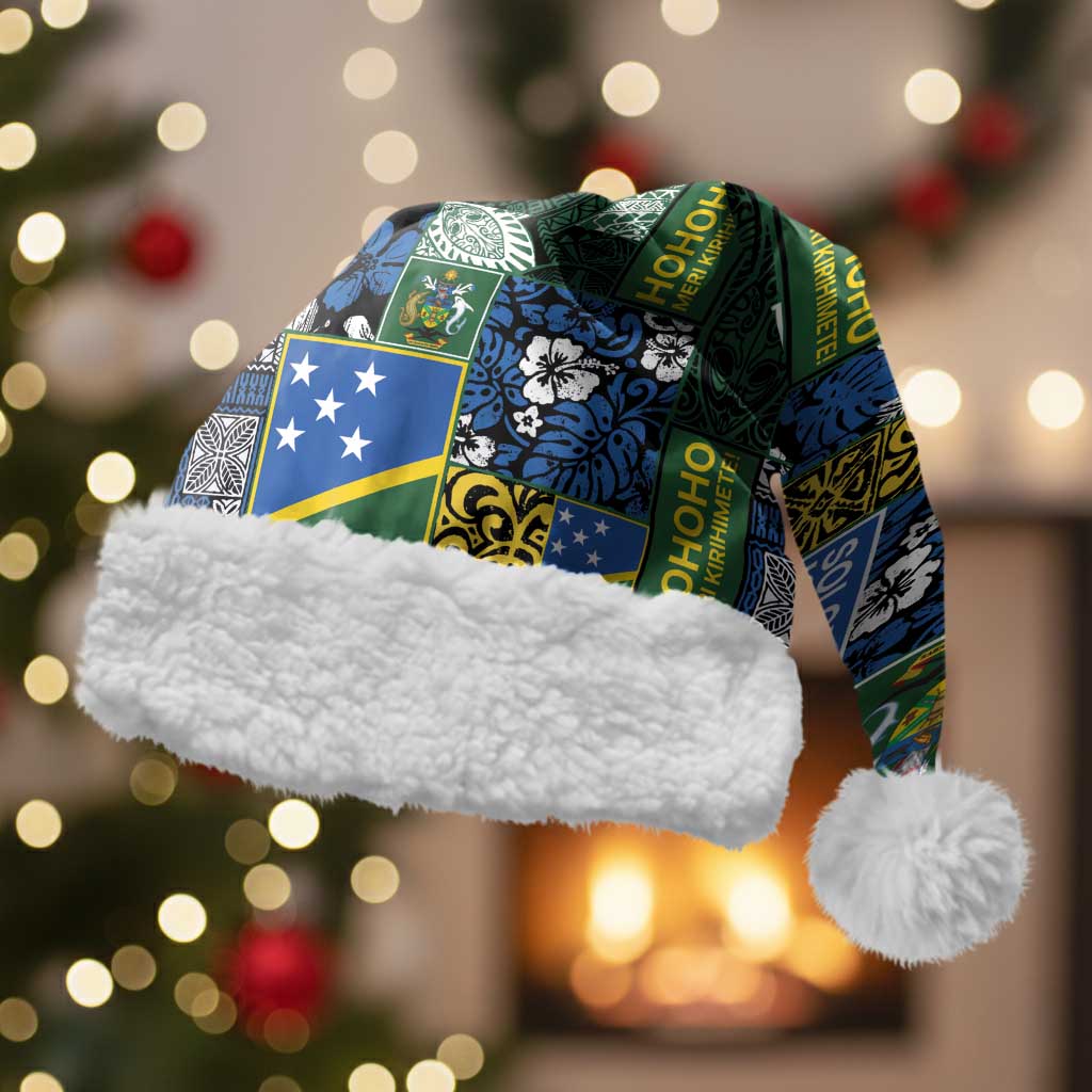 Solomon Islands Meri Kirihimete Christmas Santa Hat Pacific Patchwork Xmas Vibes LT9 With Fur Blue - Polynesian Pride