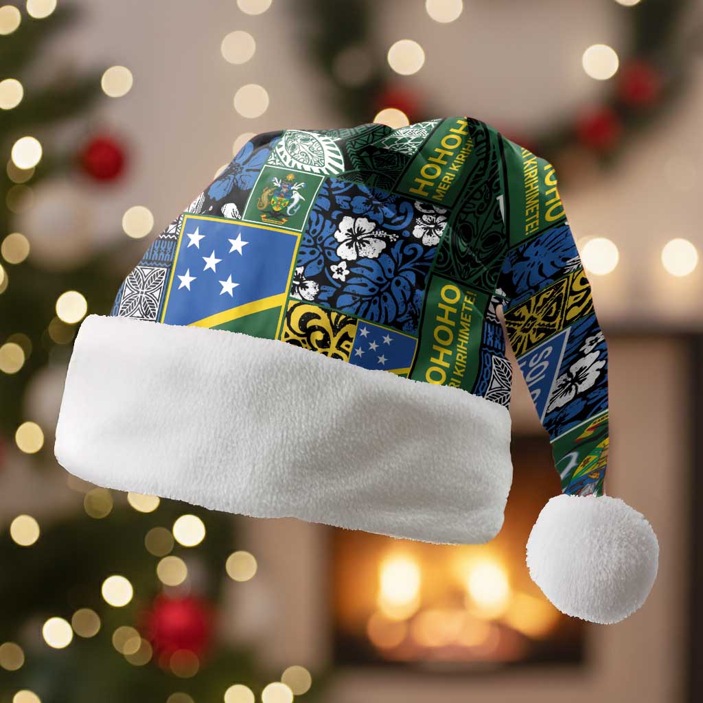 Solomon Islands Meri Kirihimete Christmas Santa Hat Pacific Patchwork Xmas Vibes LT9 Without Fur Blue - Polynesian Pride