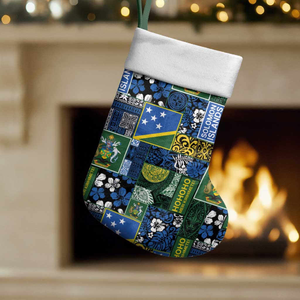 Solomon Islands Meri Kirihimete Christmas Stocking Pacific Patchwork Xmas Vibes - Polynesian Pride