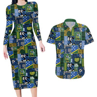 Solomon Islands Meri Kirihimete Couples Matching Long Sleeve Bodycon Dress and Hawaiian Shirt Pacific Patchwork Xmas Vibes LT9 Blue - Polynesian Pride