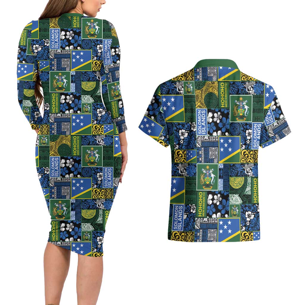 Solomon Islands Meri Kirihimete Couples Matching Long Sleeve Bodycon Dress and Hawaiian Shirt Pacific Patchwork Xmas Vibes LT9 - Polynesian Pride