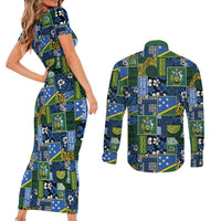 Solomon Islands Meri Kirihimete Couples Matching Short Sleeve Bodycon Dress and Long Sleeve Button Shirt Pacific Patchwork Xmas Vibes - Polynesian Pride