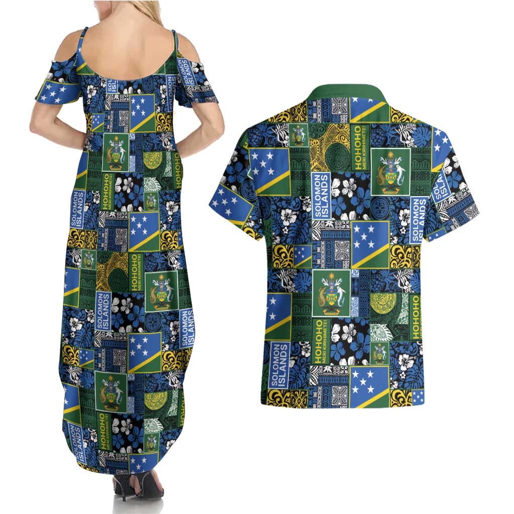 Solomon Islands Meri Kirihimete Couples Matching Summer Maxi Dress and Hawaiian Shirt Pacific Patchwork Xmas Vibes - Polynesian Pride
