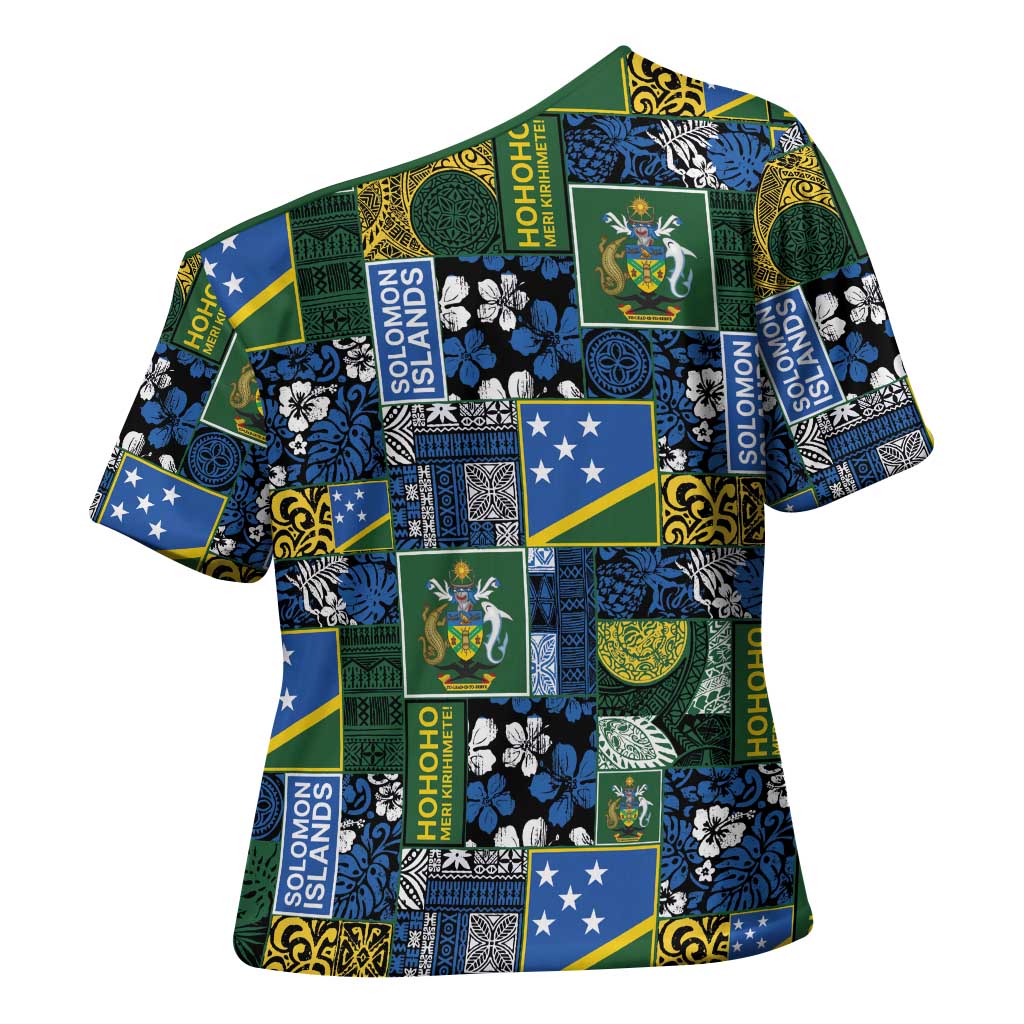 Solomon Islands Meri Kirihimete Cross Shoulder Shirt Pacific Patchwork Xmas Vibes LT9 - Polynesian Pride