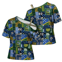Solomon Islands Meri Kirihimete Cross Shoulder Shirt Pacific Patchwork Xmas Vibes LT9 - Polynesian Pride