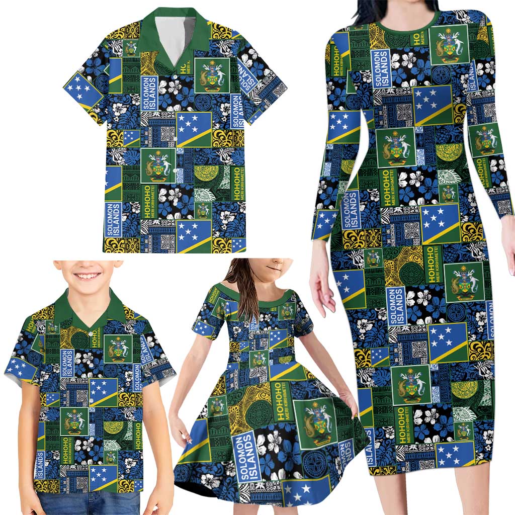 Solomon Islands Meri Kirihimete Family Matching Long Sleeve Bodycon Dress and Hawaiian Shirt Pacific Patchwork Xmas Vibes LT9 - Polynesian Pride