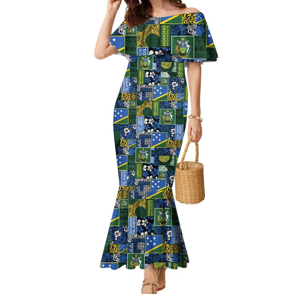 Solomon Islands Meri Kirihimete Family Matching Mermaid Dress and Hawaiian Shirt Pacific Patchwork Xmas Vibes LT9 Mom's Dress Blue - Polynesian Pride