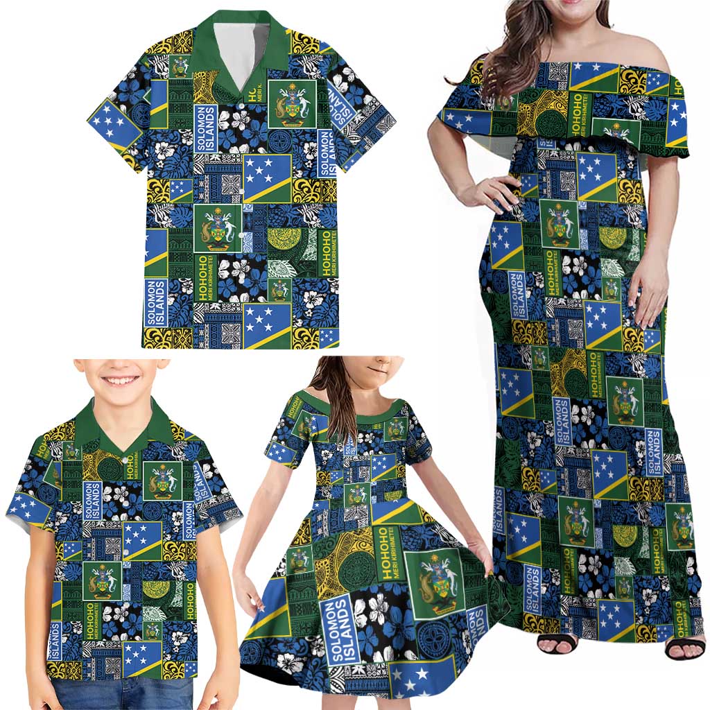 Solomon Islands Meri Kirihimete Family Matching Off Shoulder Maxi Dress and Hawaiian Shirt Pacific Patchwork Xmas Vibes LT9 - Polynesian Pride