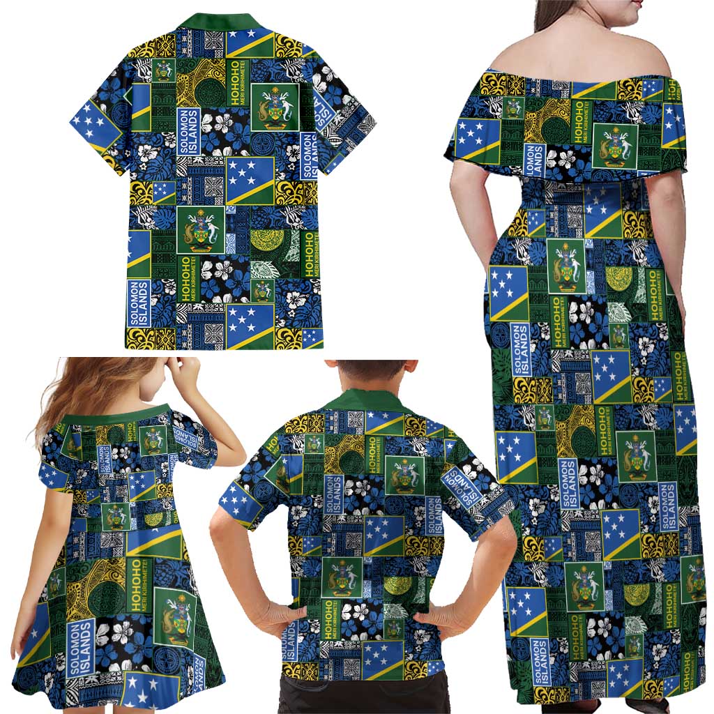 Solomon Islands Meri Kirihimete Family Matching Off Shoulder Maxi Dress and Hawaiian Shirt Pacific Patchwork Xmas Vibes LT9 - Polynesian Pride