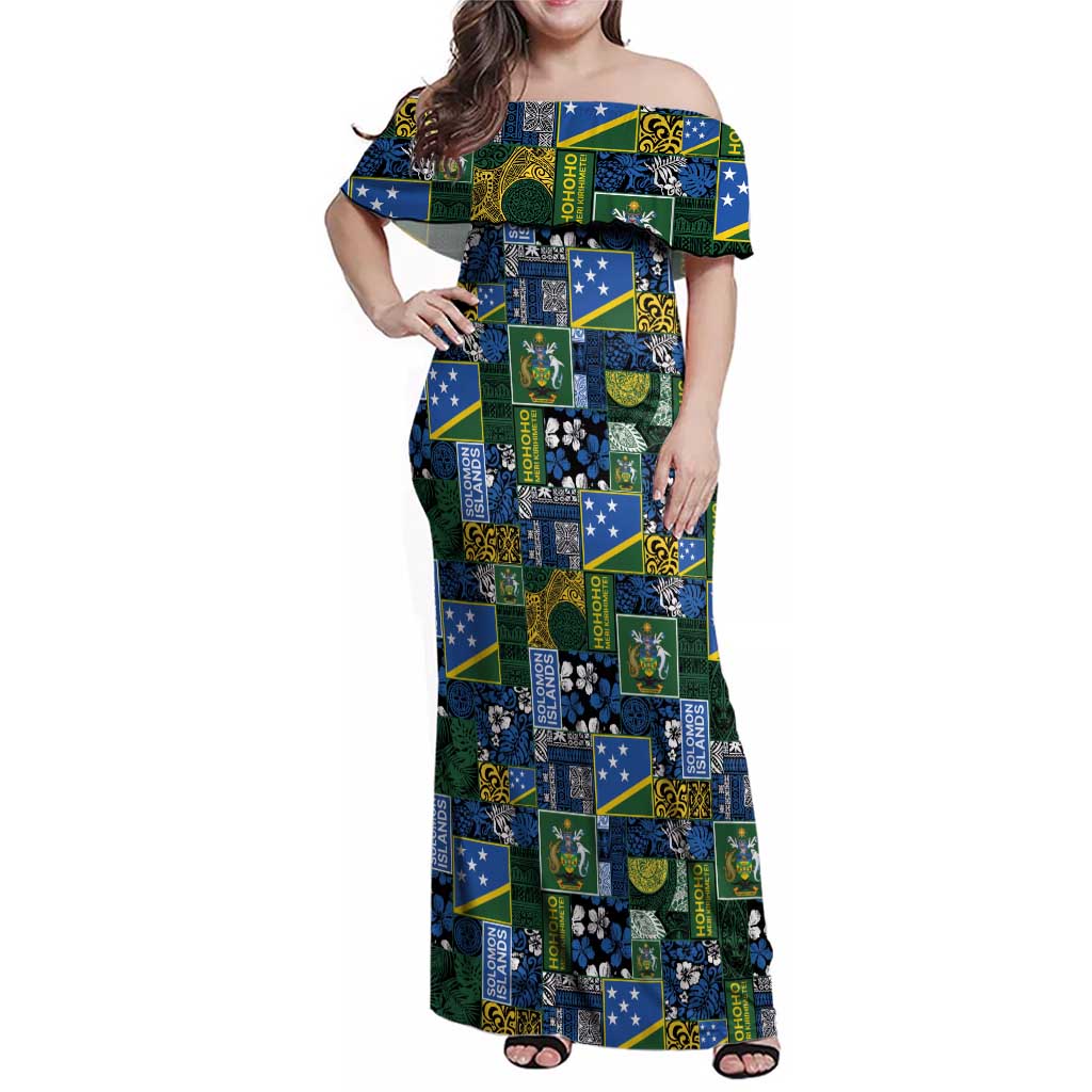 Solomon Islands Meri Kirihimete Family Matching Off Shoulder Maxi Dress and Hawaiian Shirt Pacific Patchwork Xmas Vibes LT9 Mom's Dress Blue - Polynesian Pride