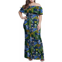 Solomon Islands Meri Kirihimete Family Matching Off Shoulder Maxi Dress and Hawaiian Shirt Pacific Patchwork Xmas Vibes LT9 Mom's Dress Blue - Polynesian Pride