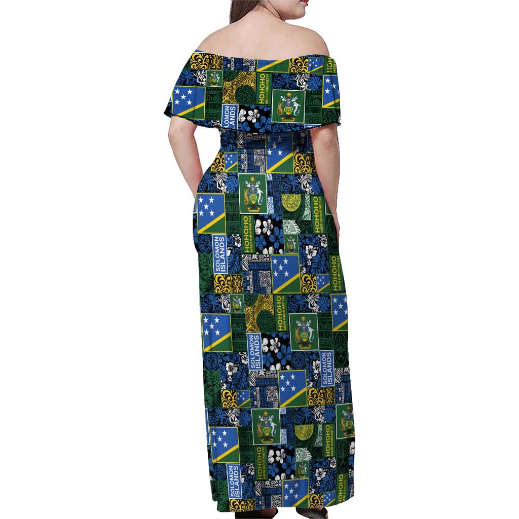 Solomon Islands Meri Kirihimete Family Matching Off Shoulder Maxi Dress and Hawaiian Shirt Pacific Patchwork Xmas Vibes LT9 - Polynesian Pride