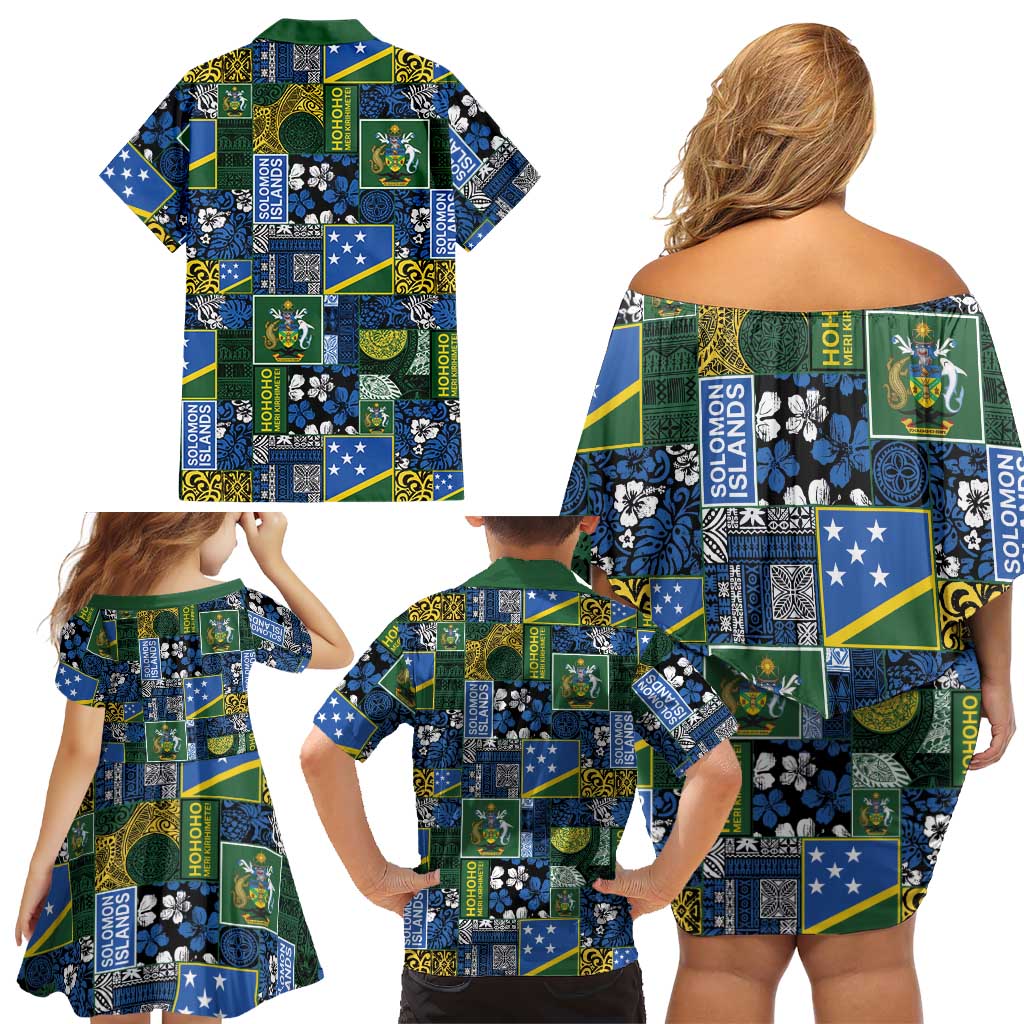 Solomon Islands Meri Kirihimete Family Matching Off Shoulder Short Dress and Hawaiian Shirt Pacific Patchwork Xmas Vibes LT9 - Polynesian Pride